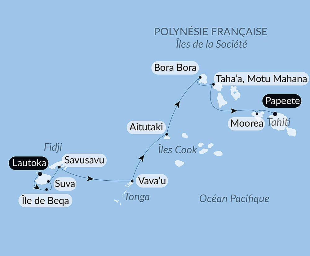 Îles Fidji, Tonga, îles Cook et îles de la Société
